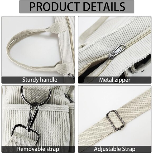 Lightweight Adjustable Shoulder Bag in Stylish Pink Corduroy - Daily Must-Have - Picture 3 of 6